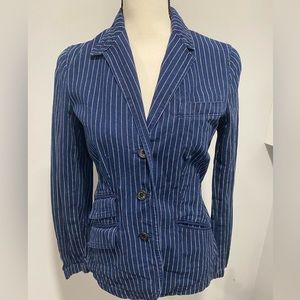 LRL Lauren Jeans Co Blazer Denim Pinstripe XS classic style 3 button jacket.